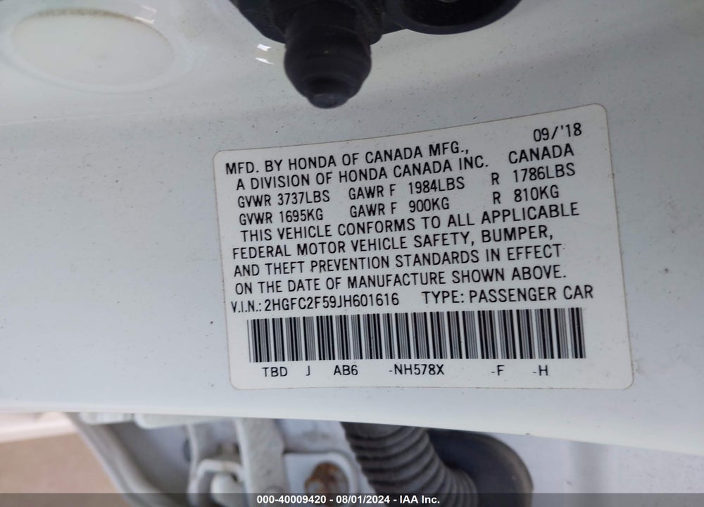 2018 HONDA CIVIC LX VIN: 2HGFC2F59JH601616