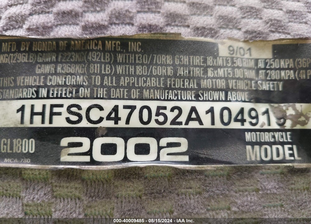 2002 HONDA GL1800 VIN: 1HFSC47052A104919