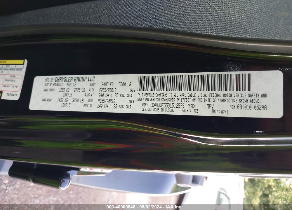 2013 JEEP WRANGLER UNLIMITED SAHARA VIN: 1C4HJWEG5DL512575