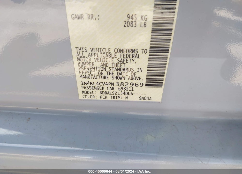 2023 NISSAN ALTIMA SR FWD VIN: 1N4BL4CV4PN382969