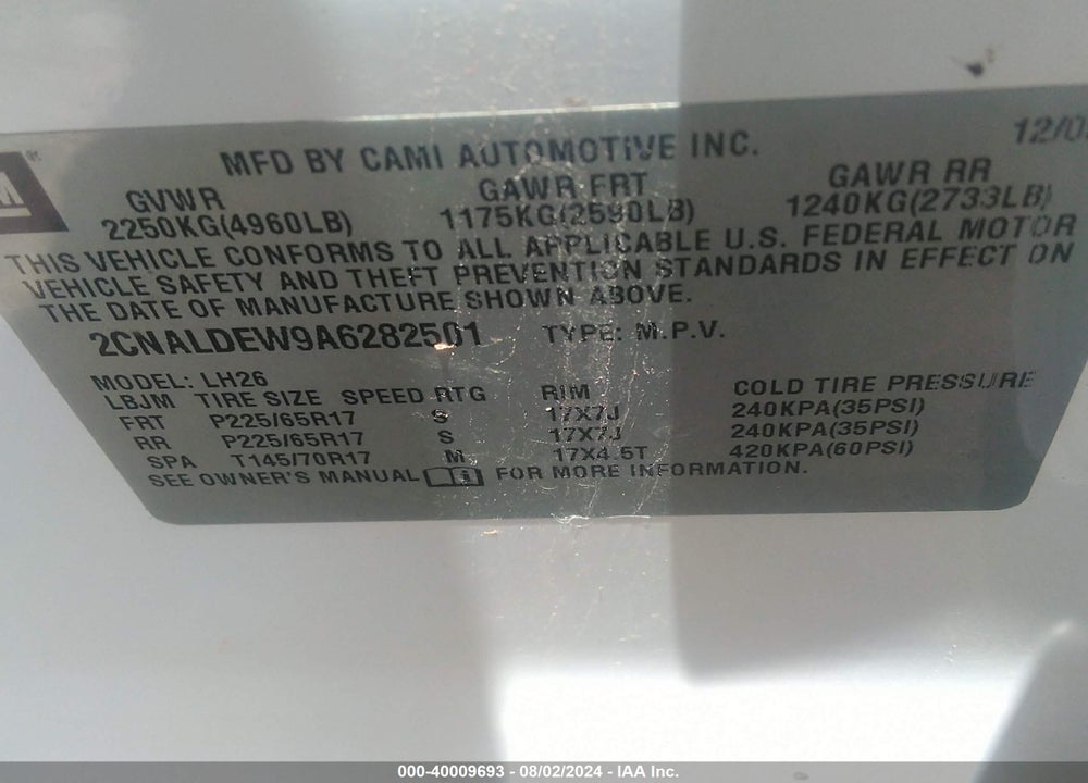 2010 CHEVROLET EQUINOX LT VIN: 2CNALDEW9A6282501