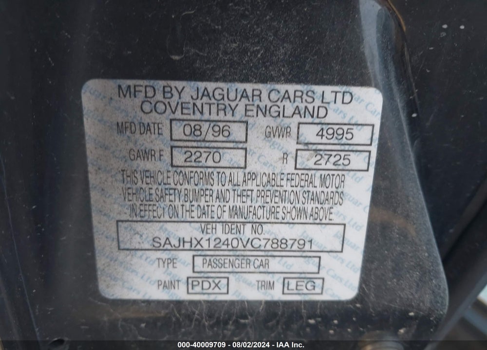 1997 JAGUAR XJ6 VIN: SAJHX1240VC788791