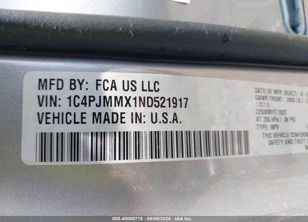2022 JEEP CHEROKEE LATITUDE LUX 4X4 VIN: 1C4PJMMX1ND521917