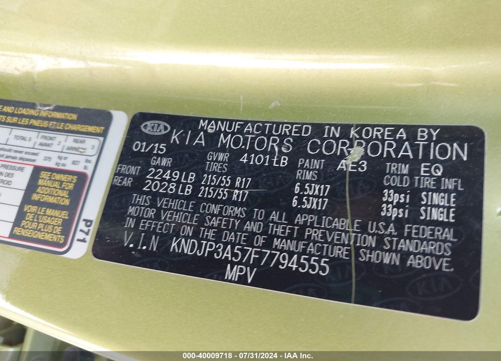 2015 KIA SOUL VIN: KNDJP3A57F7794555