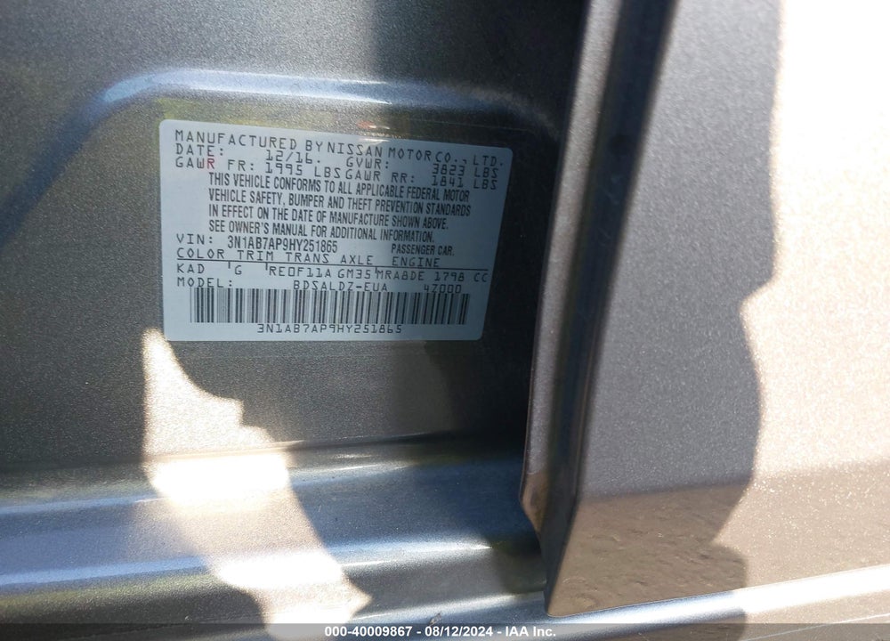 2017 NISSAN SENTRA VIN: 3N1AB7AP9HY251865