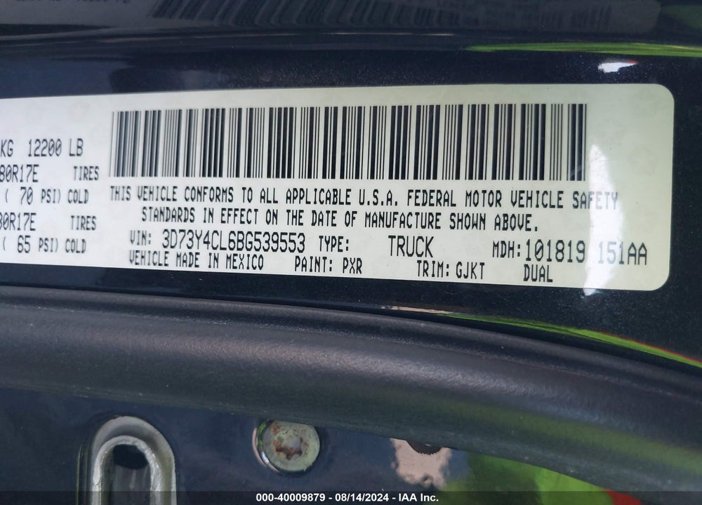 2011 DODGE RAM 3500 VIN: 3D73Y4CL6BG539553