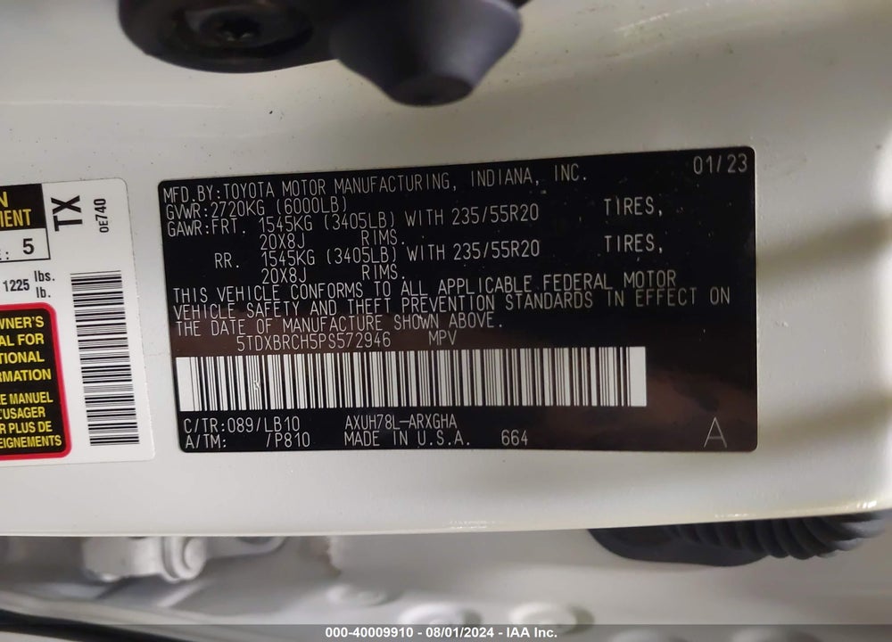 2023 TOYOTA HIGHLANDER HYBRID LIMITED VIN: 5TDXBRCH5PS572946