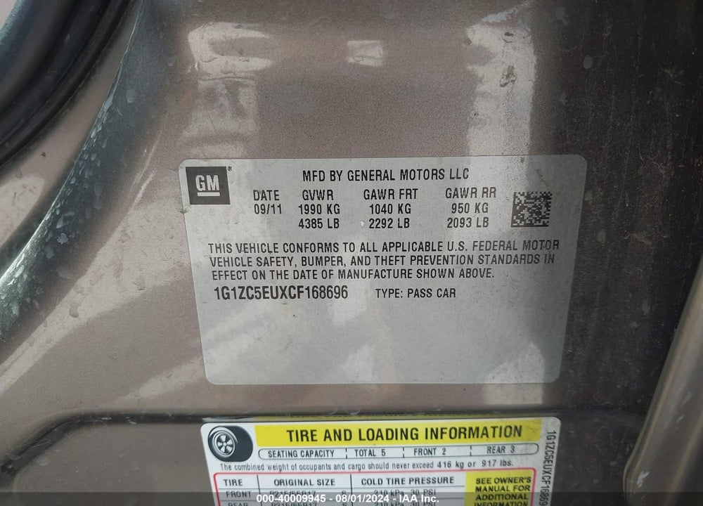 2012 CHEVROLET MALIBU 1LT VIN: 1G1ZC5EUXCF168696
