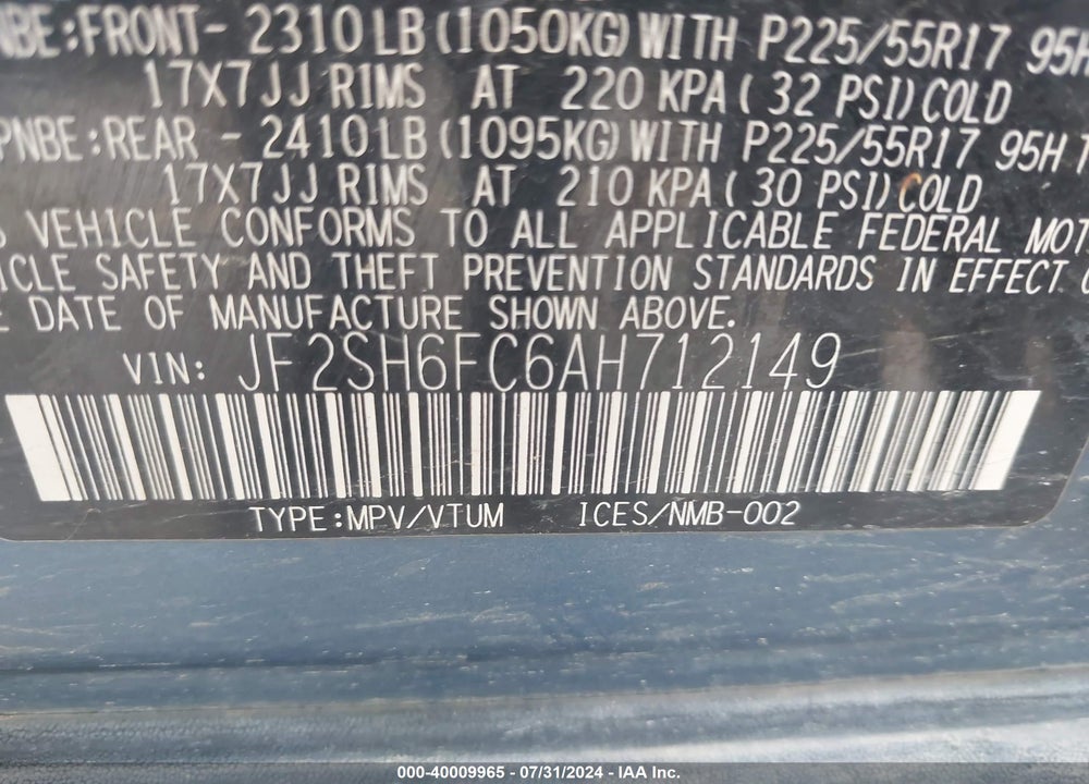 2010 SUBARU FORESTER 2.5XT LIMITED VIN: JF2SH6FC6AH712149