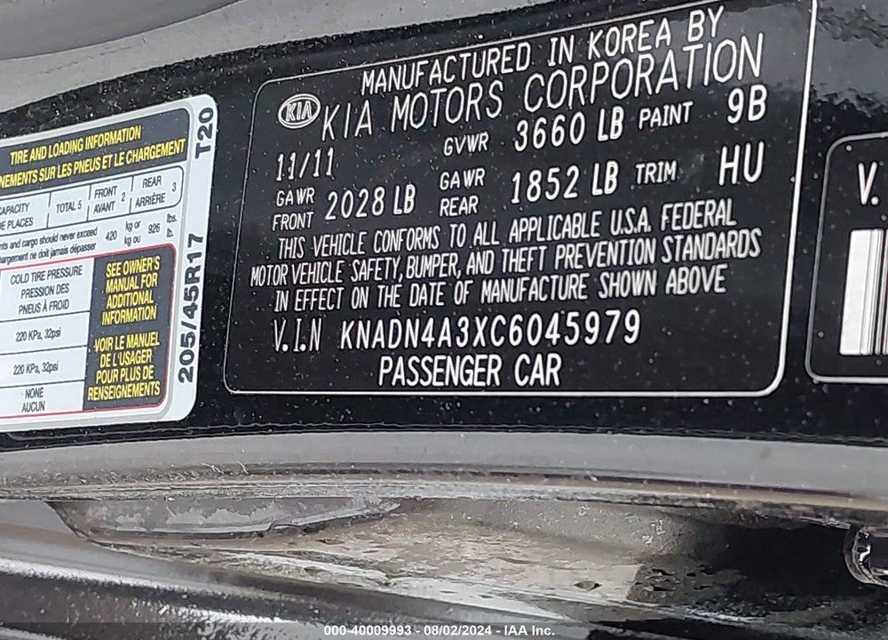 2012 KIA RIO SX VIN: KNADN4A3XC6045979