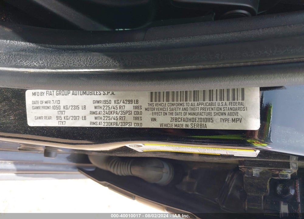 2014 FIAT 500L TREKKING VIN: ZFBCFADH0EZ010115