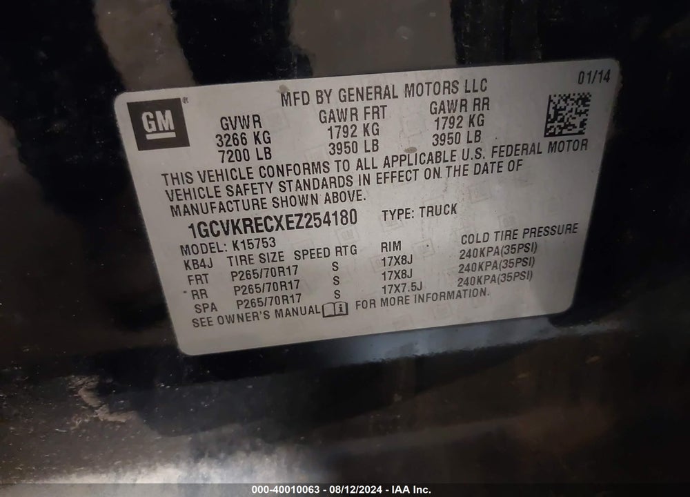 2014 CHEVROLET SILVERADO 1500 1LT VIN: 1GCVKRECXEZ254180