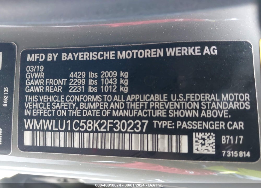 2019 MINI CLUBMAN COOPER VIN: WMWLU1C58K2F30237