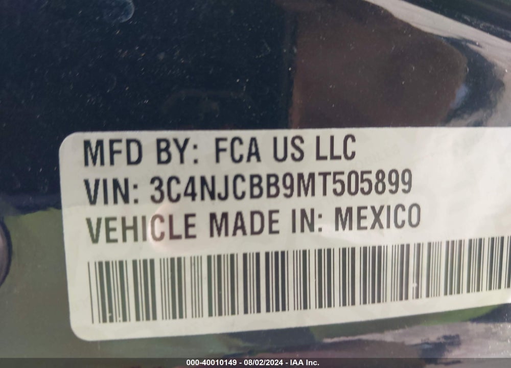 2021 JEEP COMPASS LATITUDE FWD VIN: 3C4NJCBB9MT505899