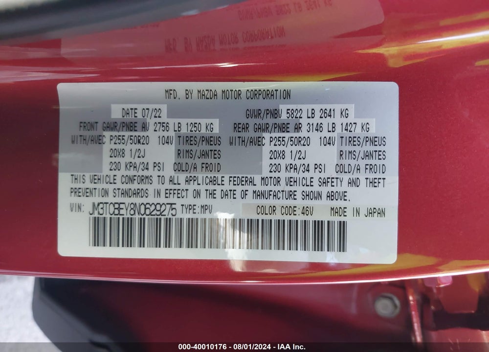 2022 MAZDA CX-9 SIGNATURE VIN: JM3TCBEY8N0629275