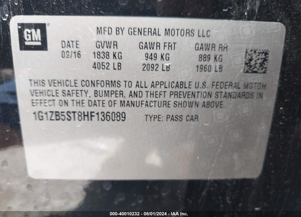 2017 CHEVROLET MALIBU LS VIN: 1G1ZB5ST8HF136089