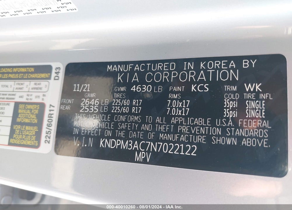2022 KIA SPORTAGE LX VIN: KNDPM3AC7N7022122
