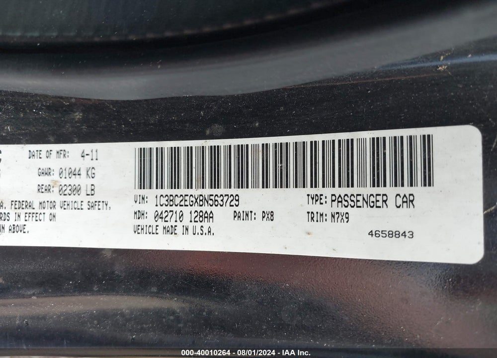 2011 CHRYSLER 200 TOURING VIN: 1C3BC2EGXBN563729