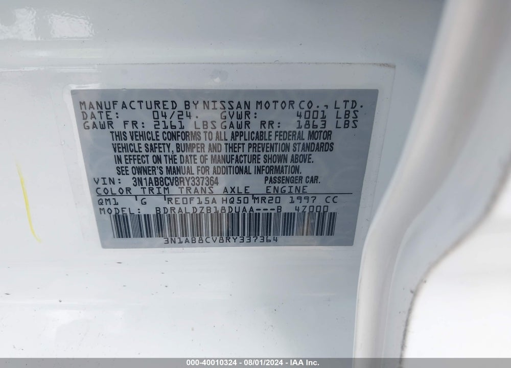2024 NISSAN SENTRA SV XTRONIC CVT VIN: 3N1AB8CV8RY337364