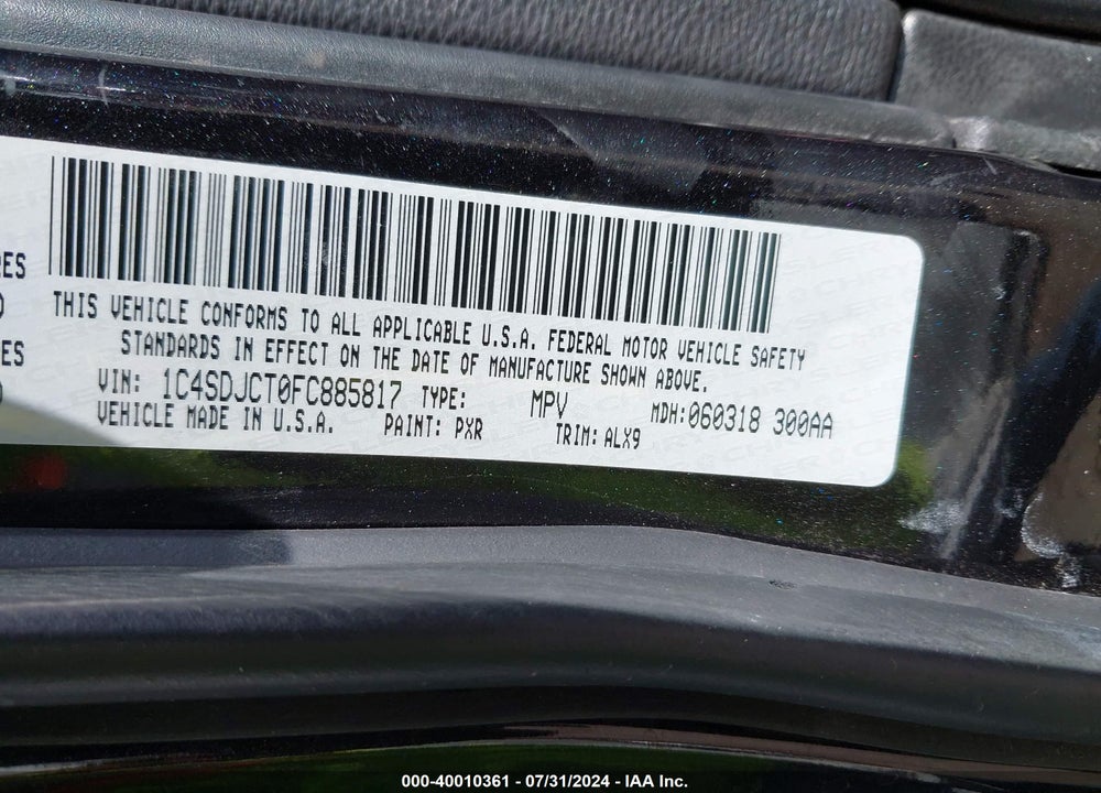 2015 DODGE DURANGO R/T VIN: 1C4SDJCT0FC885817