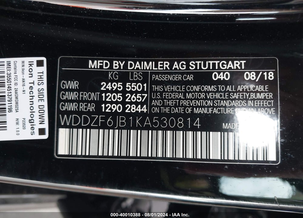 2019 MERCEDES-BENZ E 450 4MATIC VIN: WDDZF6JB1KA530814