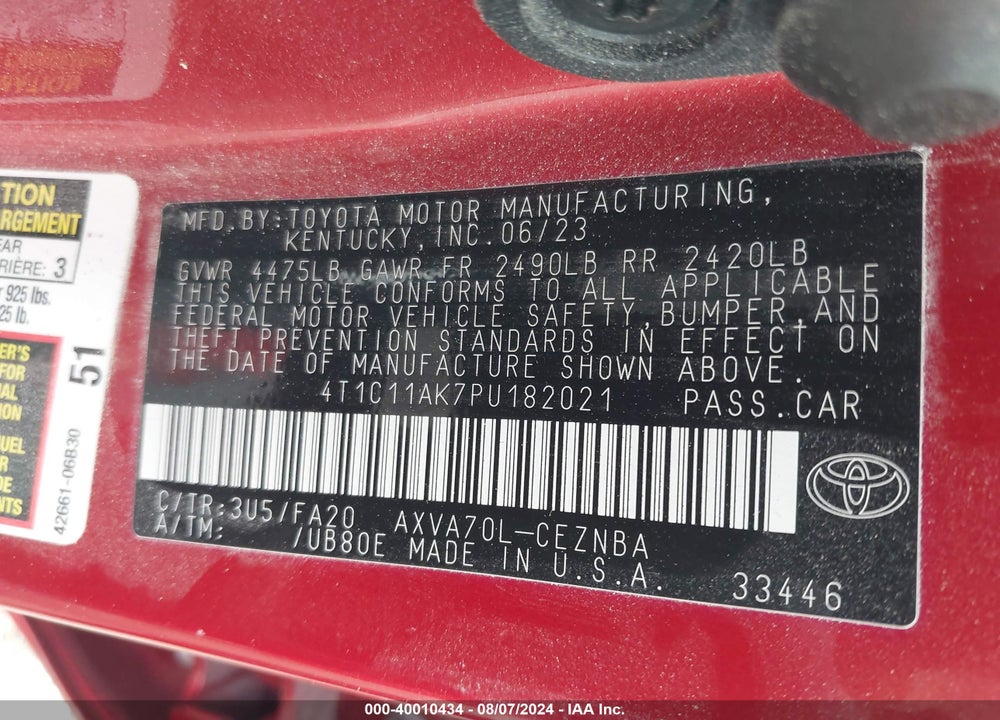 2023 TOYOTA CAMRY LE VIN: 4T1C11AK7PU182021