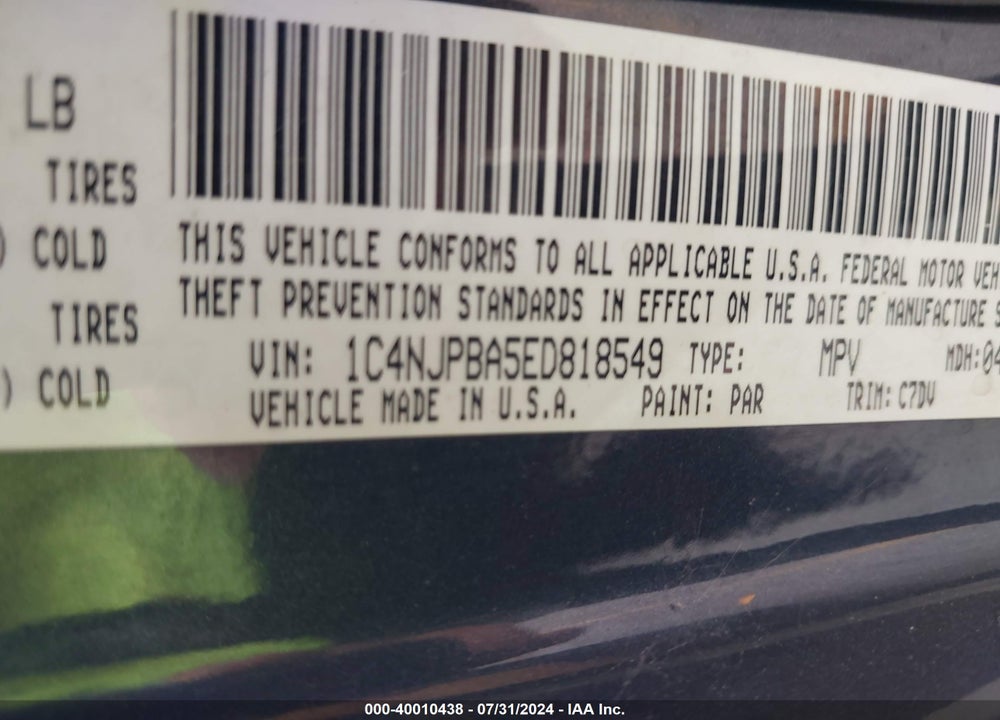 2014 JEEP PATRIOT ALTITUDE VIN: 1C4NJPBA5ED818549