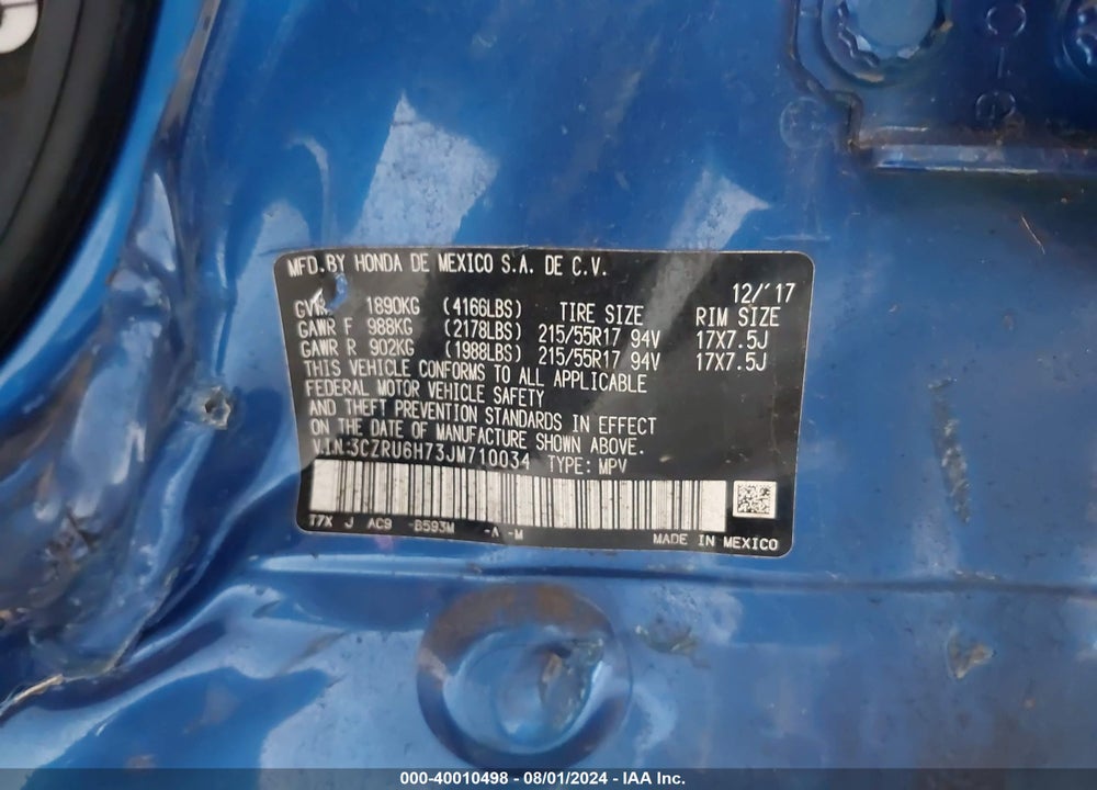 2018 HONDA HR-V EX-L VIN: 3CZRU6H73JM710034