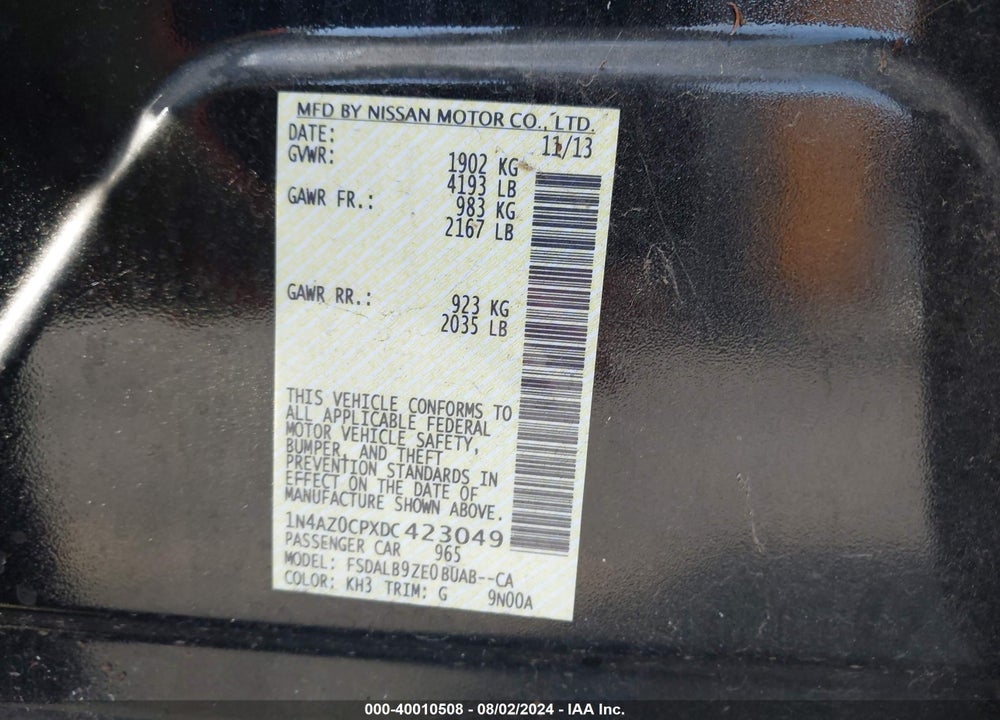2013 NISSAN LEAF S VIN: 1N4AZ0CPXDC423049
