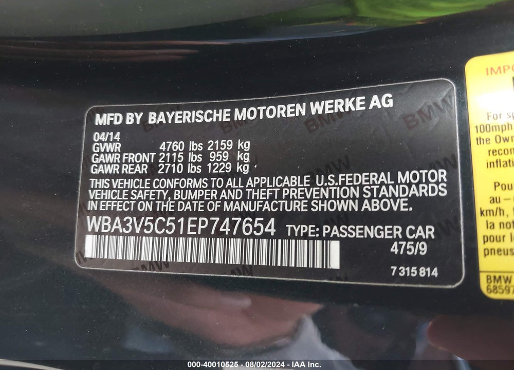 2014 BMW 428I VIN: WBA3V5C51EP747654