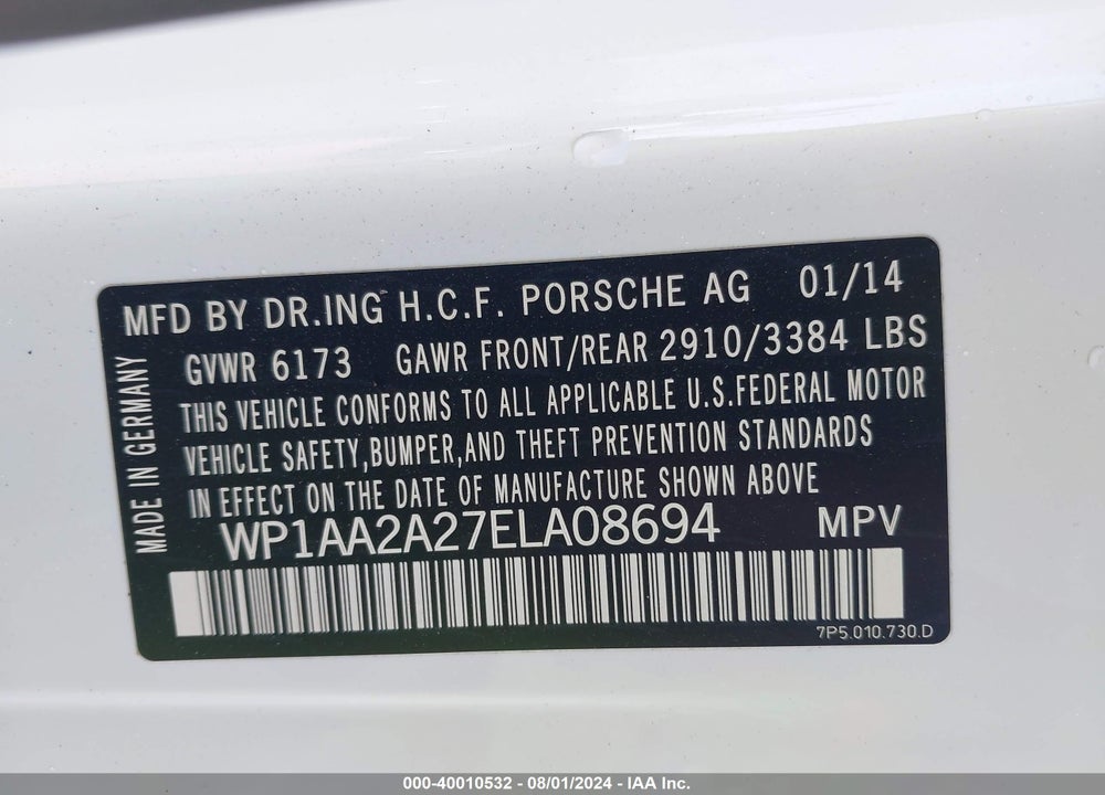 2014 PORSCHE CAYENNE PLATINUM EDITION VIN: WP1AA2A27ELA08694