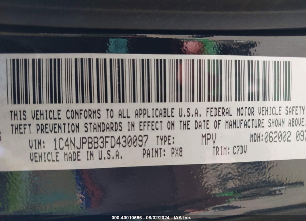 2015 JEEP PATRIOT SPORT VIN: 1C4NJPBB3FD430097