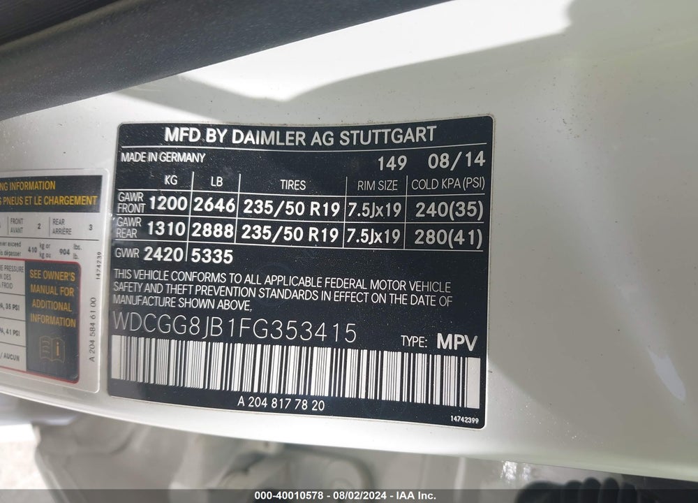 2015 MERCEDES-BENZ GLK 350 4MATIC VIN: WDCGG8JB1FG353415