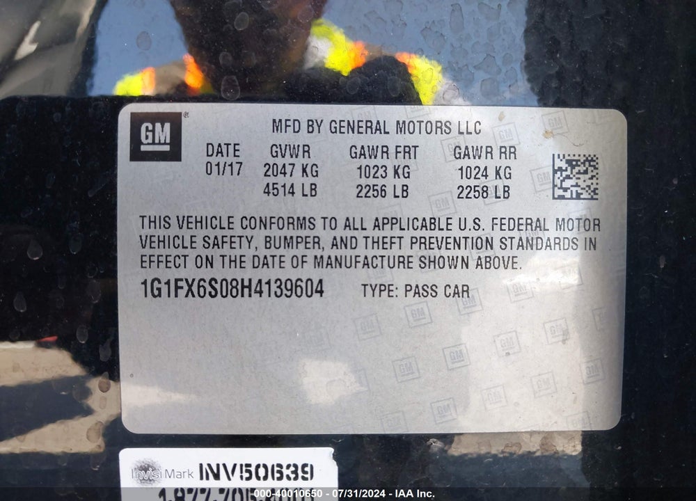 2017 CHEVROLET BOLT EV PREMIER VIN: 1G1FX6S08H4139604