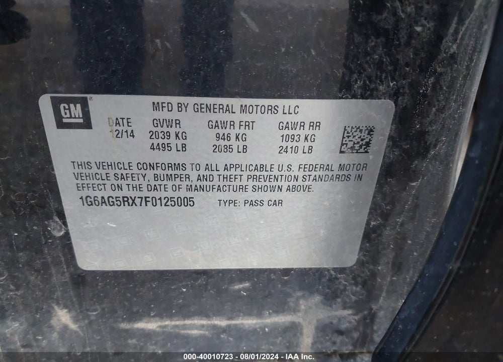 2015 CADILLAC ATS STANDARD VIN: 1G6AG5RX7F0125005