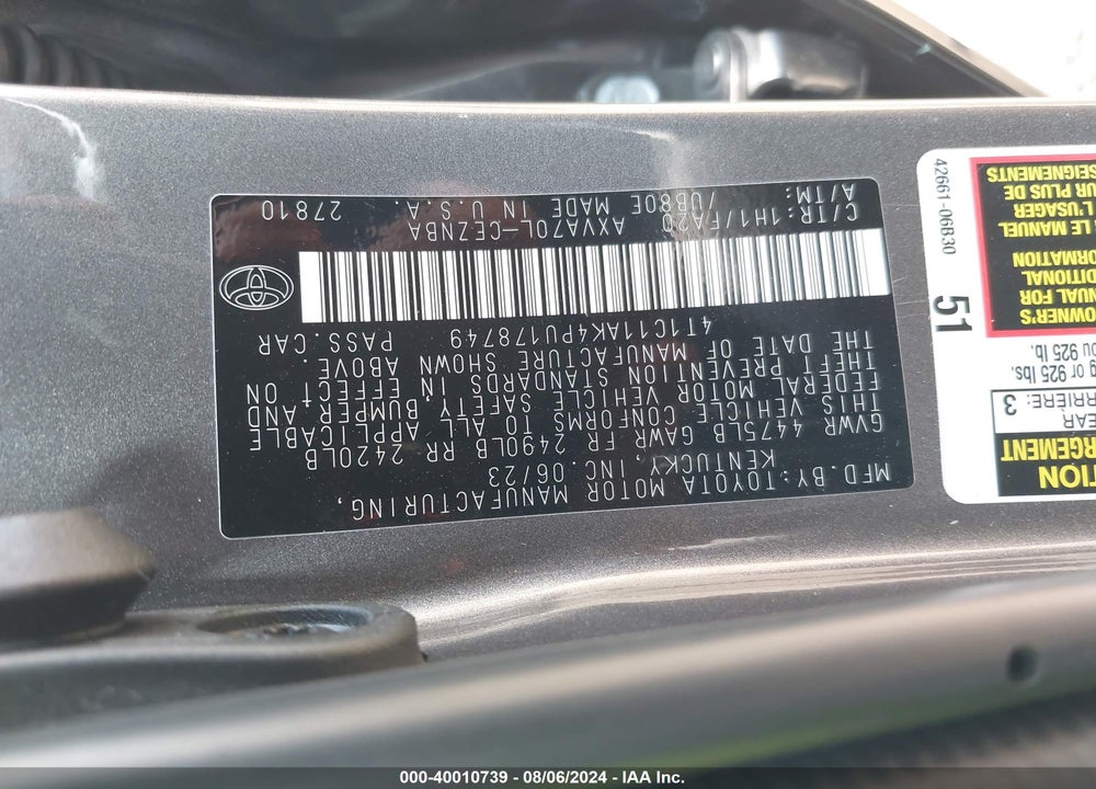 2023 TOYOTA CAMRY LE VIN: 4T1C11AK4PU178749