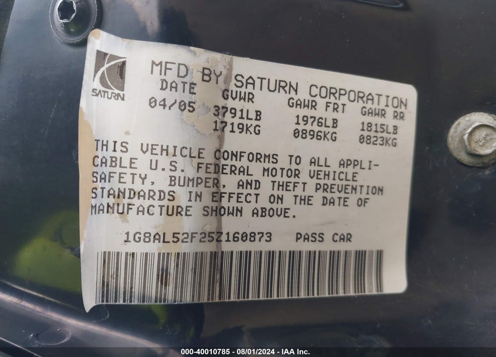 2005 SATURN ION 3 VIN: 1G8AL52F25Z160873