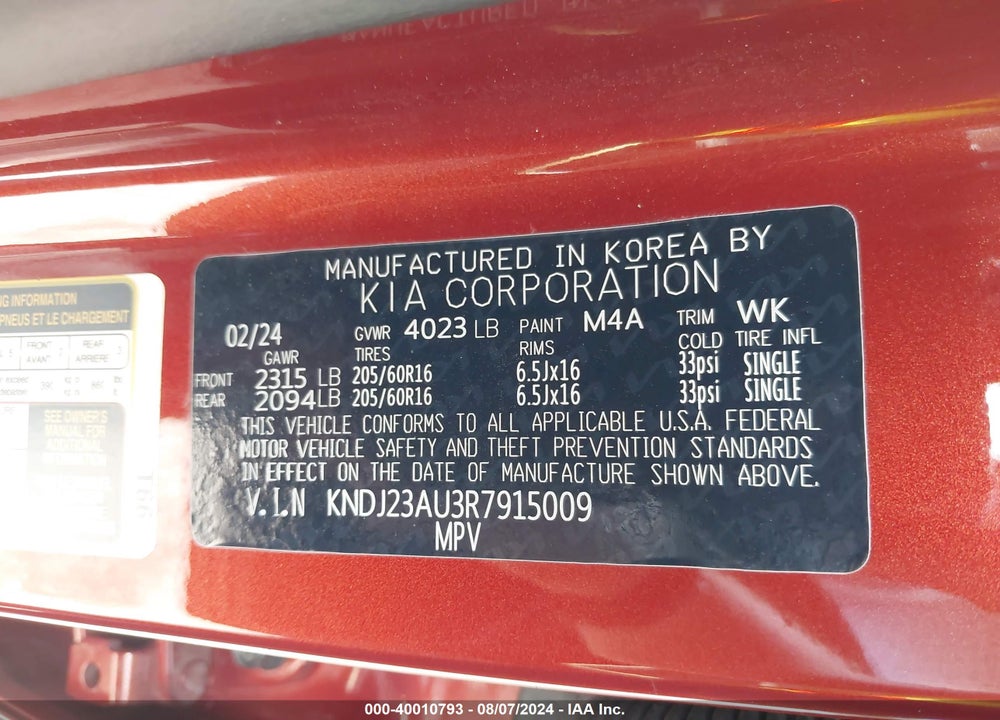 2024 KIA SOUL LX VIN: KNDJ23AU3R7915009