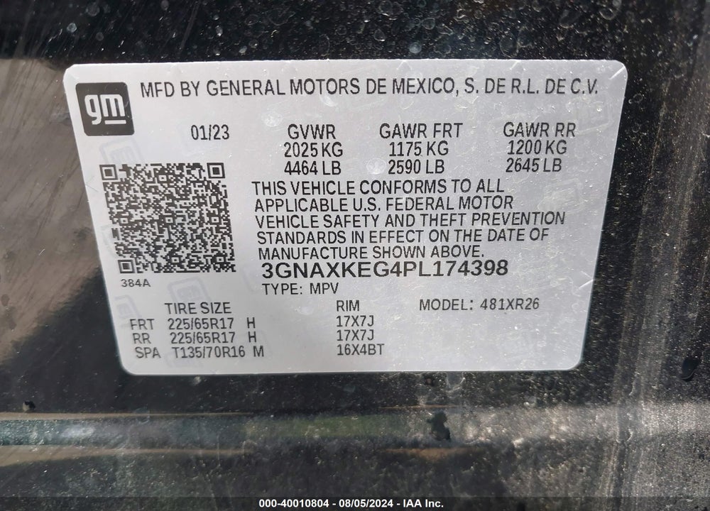 2023 CHEVROLET EQUINOX FWD LT VIN: 3GNAXKEG4PL174398