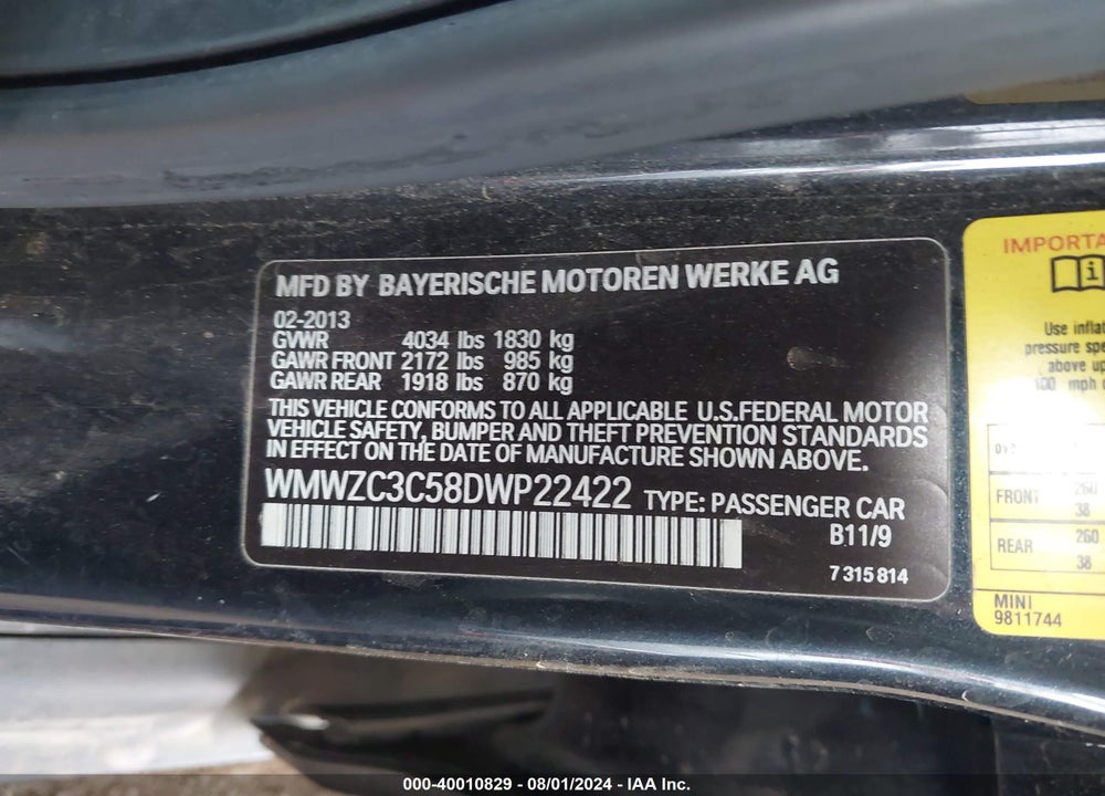 2013 MINI COUNTRYMAN COOPER S VIN: WMWZC3C58DWP22422