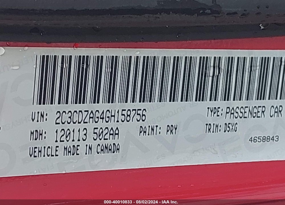 2016 DODGE CHALLENGER SXT VIN: 2C3CDZAG4GH158756