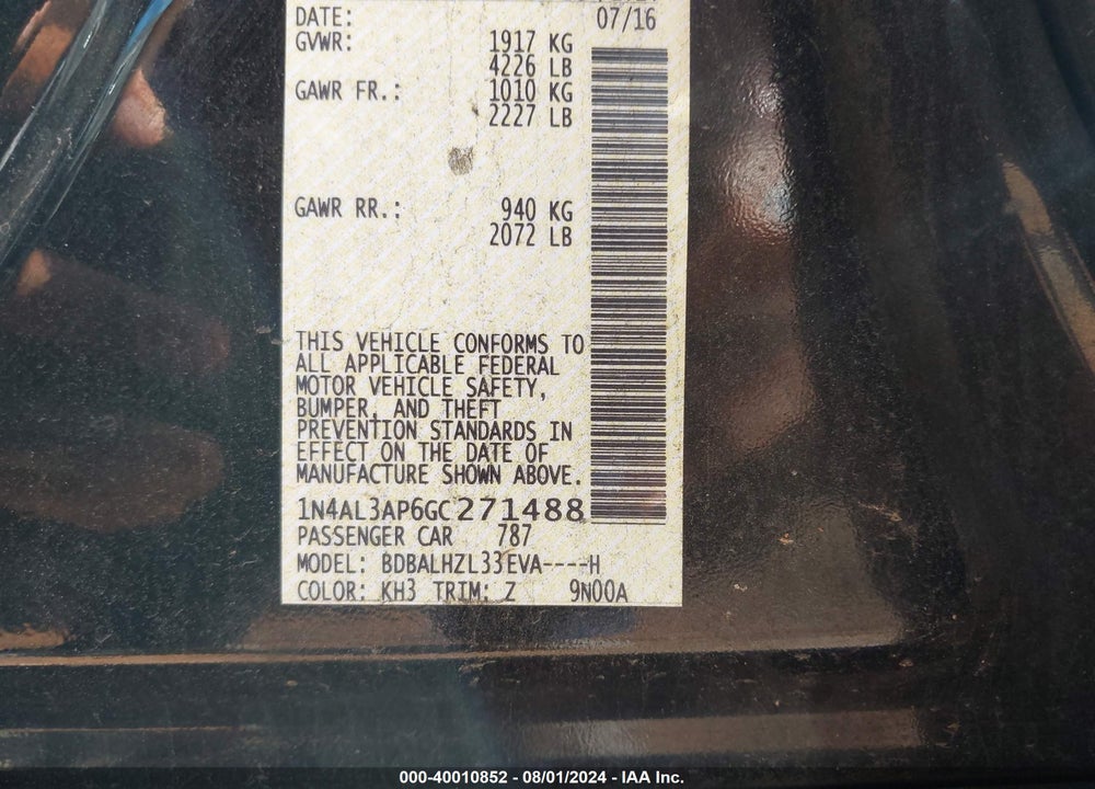 2016 NISSAN ALTIMA 2.5 SR VIN: 1N4AL3AP6GC271488
