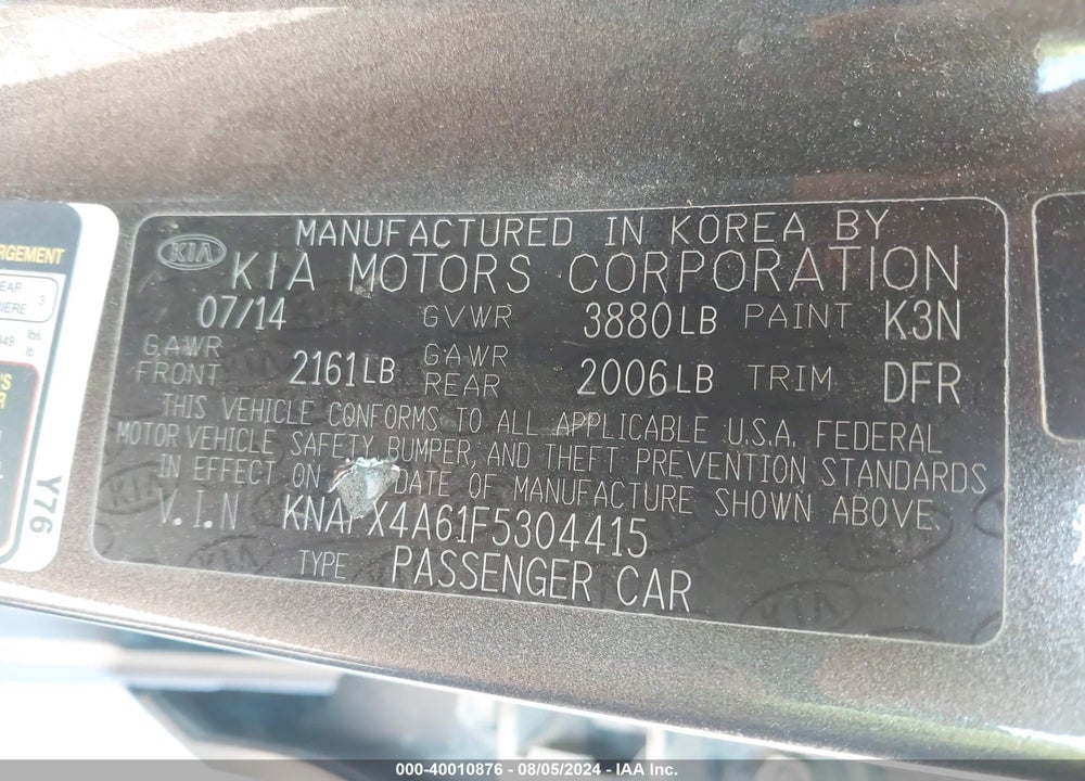 2015 KIA FORTE LX VIN: KNAFX4A61F5304415