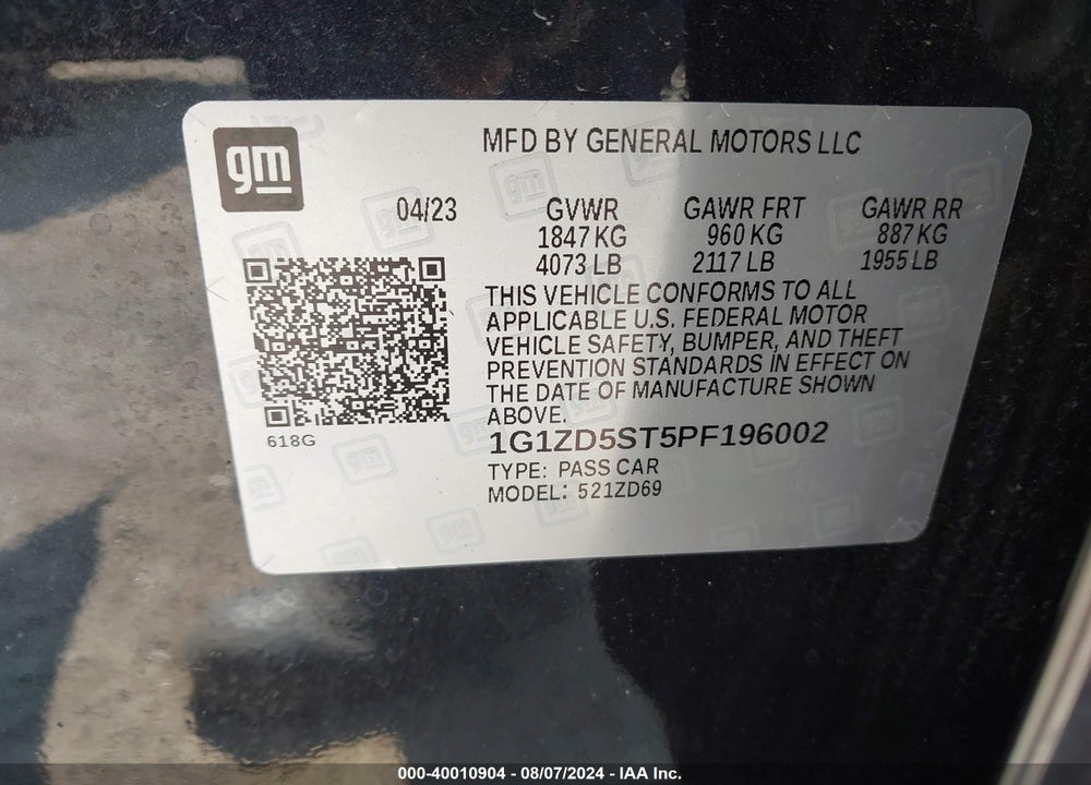 2023 CHEVROLET MALIBU FWD 1LT VIN: 1G1ZD5ST5PF196002