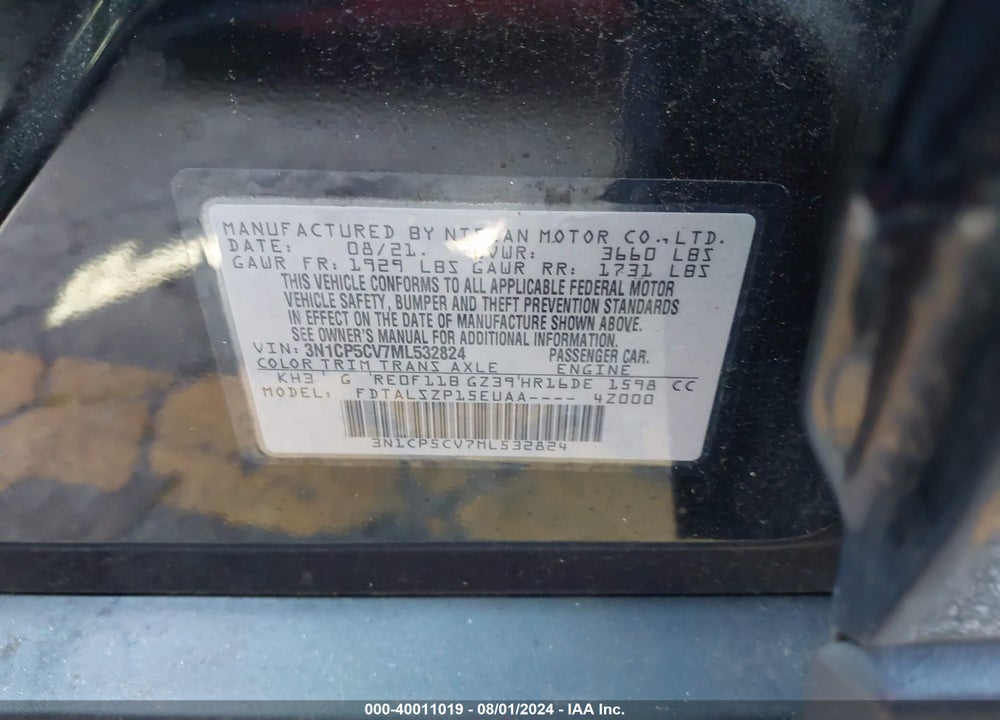 2021 NISSAN KICKS SV XTRONIC CVT VIN: 3N1CP5CV7ML532824