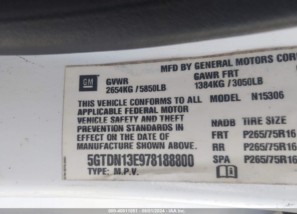 2007 HUMMER H3 SUV VIN: 5GTDN13E978188800