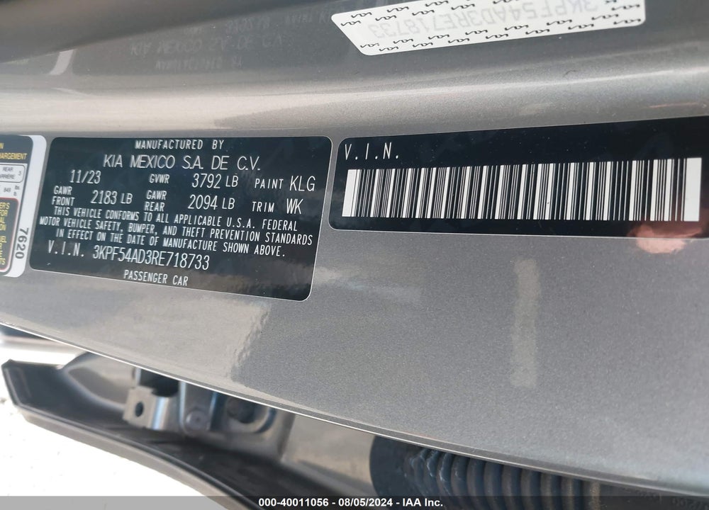 2024 KIA FORTE GT LINE VIN: 3KPF54AD3RE718733
