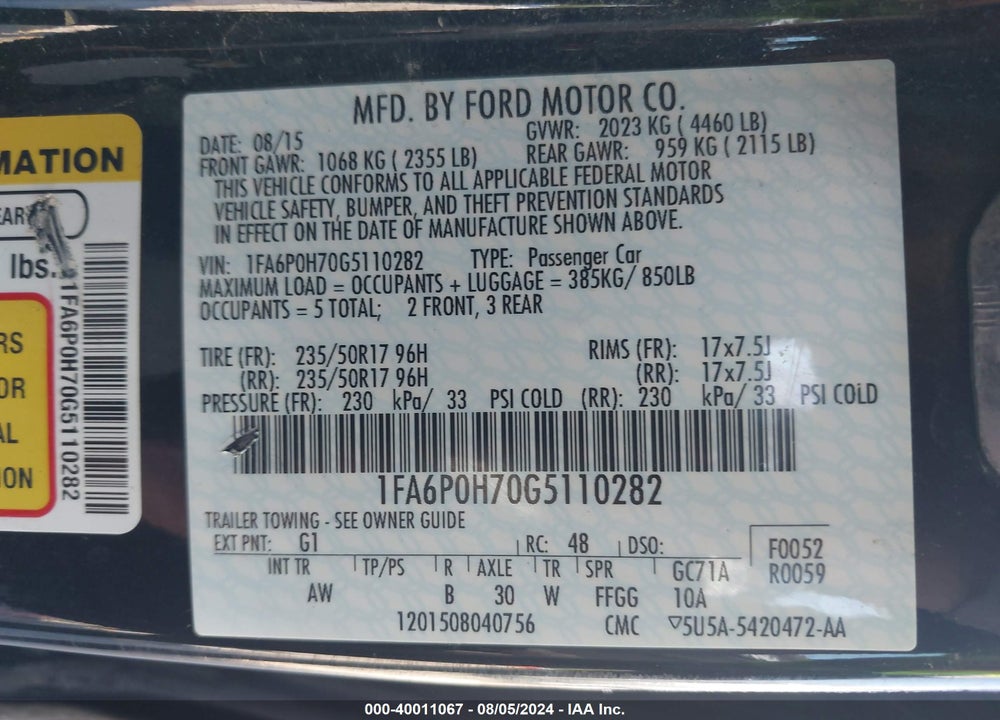 2016 FORD FUSION SE VIN: 1FA6P0H70G5110282