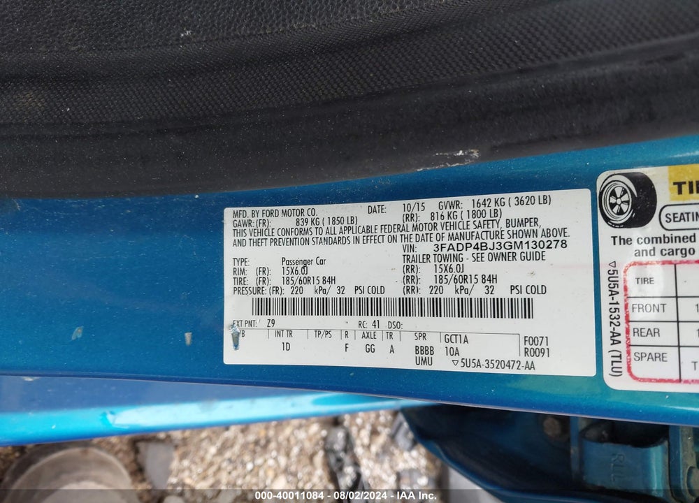 2016 FORD FIESTA SE VIN: 3FADP4BJ3GM130278