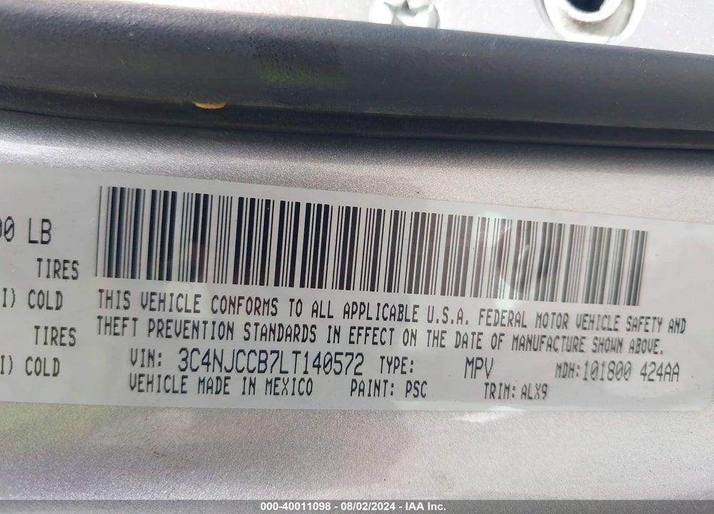 2020 JEEP COMPASS LIMITED FWD VIN: 3C4NJCCB7LT140572